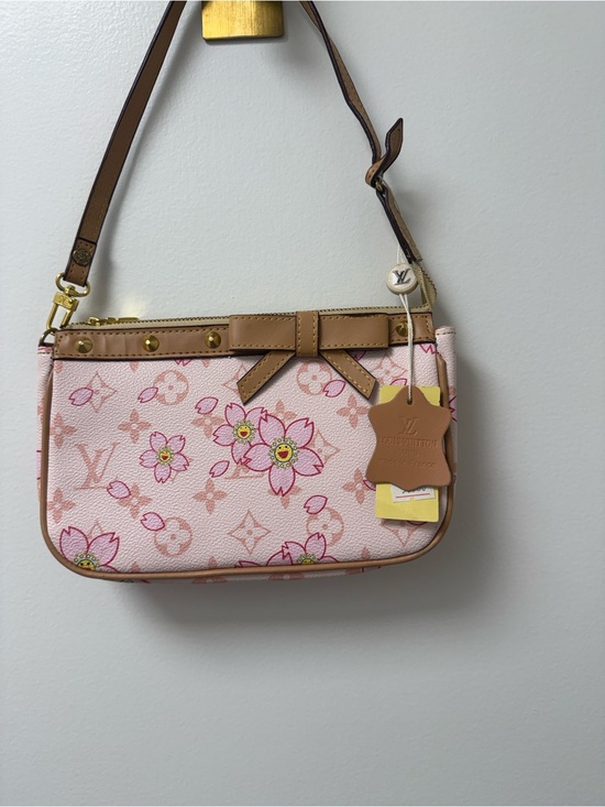 Louis Vuitton Handbags - Louis Vuitton Pink Floral Mini Pochette with Tan Trim